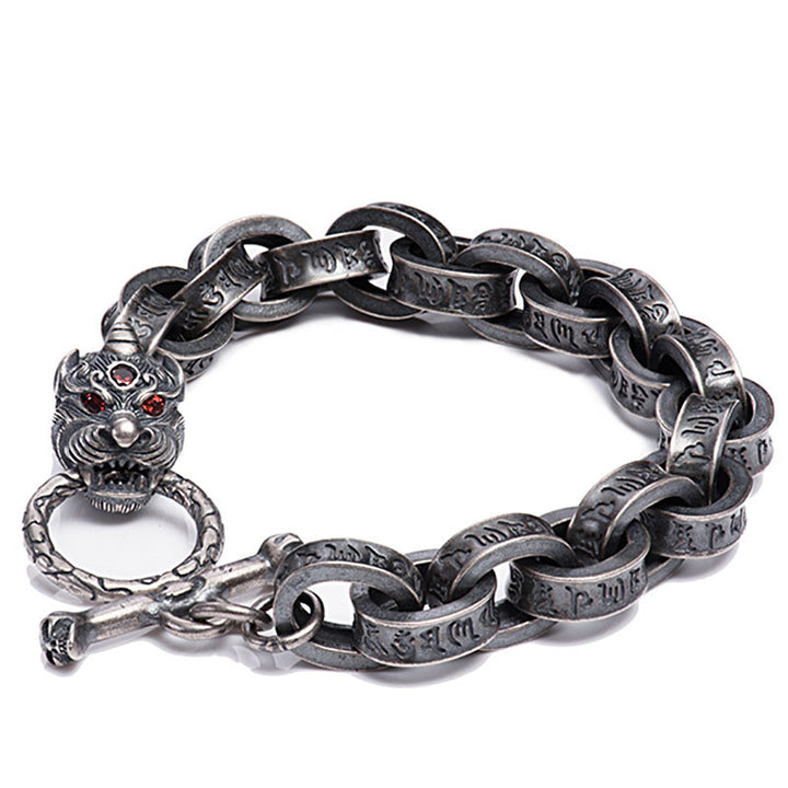 Buddha Stones 925 Sterling Silver Dragon Kirin Om Mani Padme Hum Success Strength Bracelet Bangle - image 6