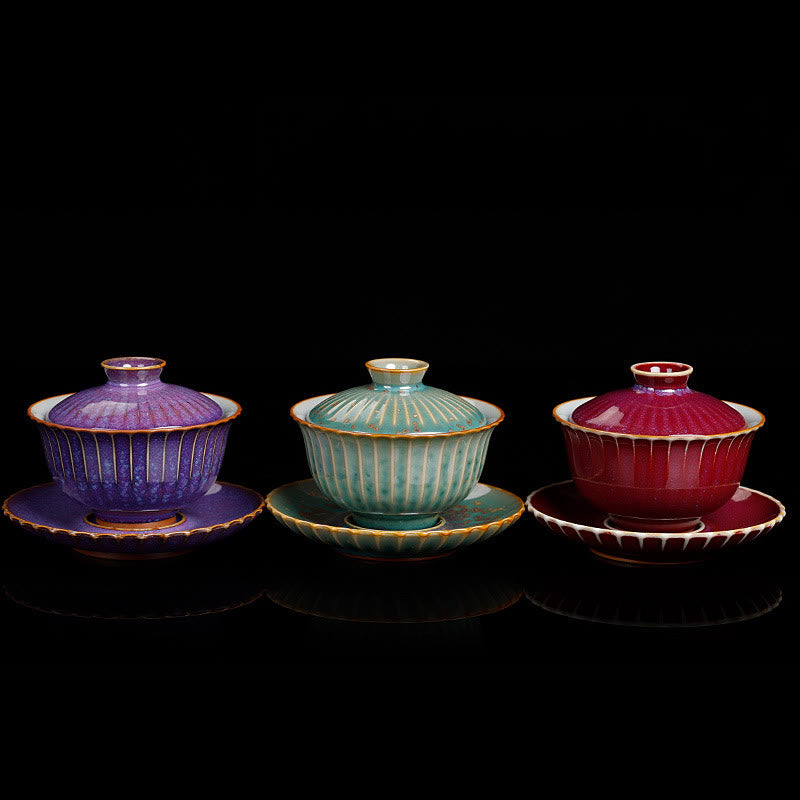 Buddha Stones Retro Glaze Kiln Change Ceramic Gaiwan Sancai Teacup Kung Fu Tea Cup And Saucer With Lid - image 1