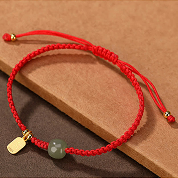 Buddha Stones 925 Sterling Silver Hetian Jade Blessing Wealth Red String Bracelet - image 3