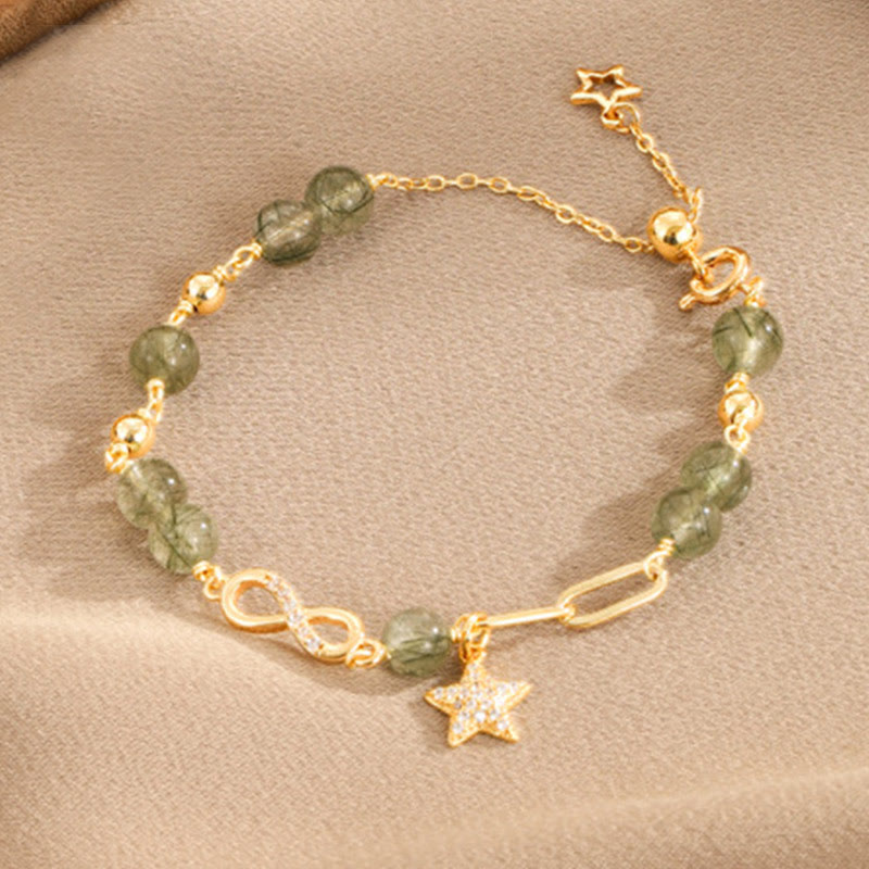 Buddha Stones 14K Gold Green Rutilated Quartz Möbius Loop Eternal Love Star Protection Bracelet - Light Green Rutilated Quartz(Wrist Circumference 14-15cm) - image 7
