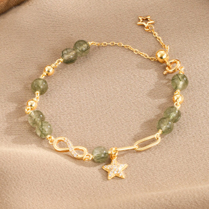 Buddha Stones 14K Gold Green Rutilated Quartz Möbius Loop Eternal Love Star Protection Bracelet - Light Green Rutilated Quartz(Wrist Circumference 14-15cm) - image 7
