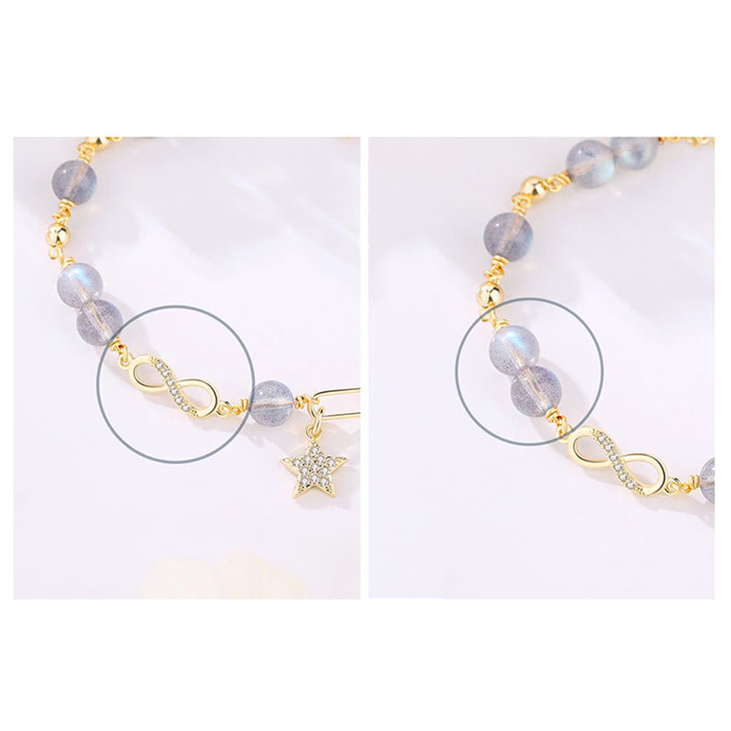 Buddha Stones 14K Gold Plated Natural Strawberry Quartz Moonstone Möbius Loop Eternal Love Star Positive Bracelet - image 11