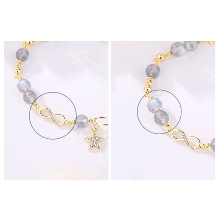 Buddha Stones 14K Gold Plated Natural Strawberry Quartz Moonstone Möbius Loop Eternal Love Star Positive Bracelet - image 11