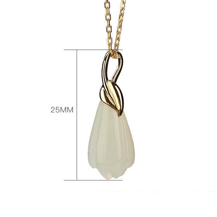 Buddha Stones 925 Sterling Silver Plated Gold Natural Hetian Jade Magnolia Flower Abundance Necklace Pendant - image 6