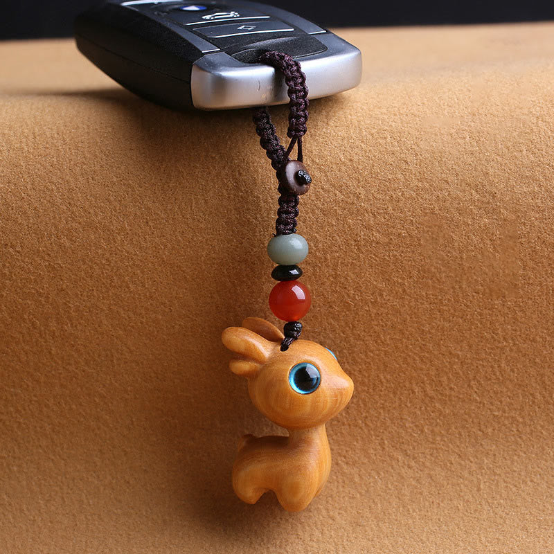 Buddha Stones Sandalwood Small Leaf Red Sandalwood Ebony Wood Green Sandalwood Lucky Mini Deer Carved Protection Key Chain Phone Hanging Decoration - image 1
