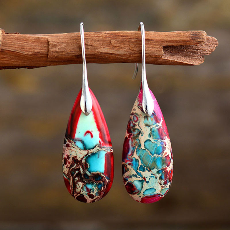 Buddha Stones Emperor Stone Crystal Happiness Earrings - Red Emperor Stone - image 2