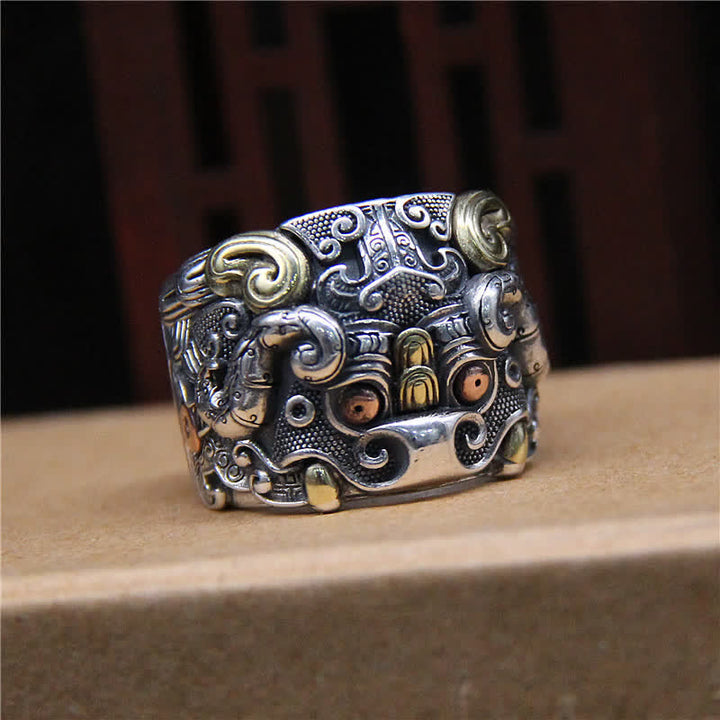 Buddha Stones 925 Sterling Silver Fengshui Kui Cattle Protection Adjustable Ring - image 3
