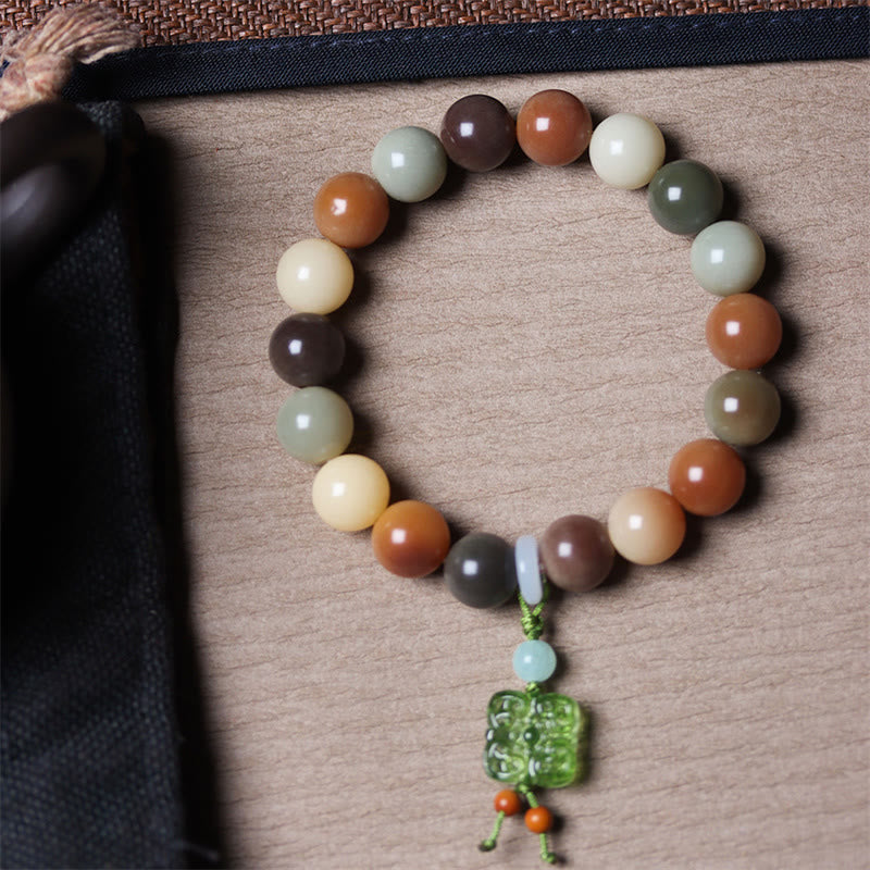 Buddha Stones Natural Multicolored Gradient Bodhi Seed Liuli Glass Charm Peace Bracelet - image 12