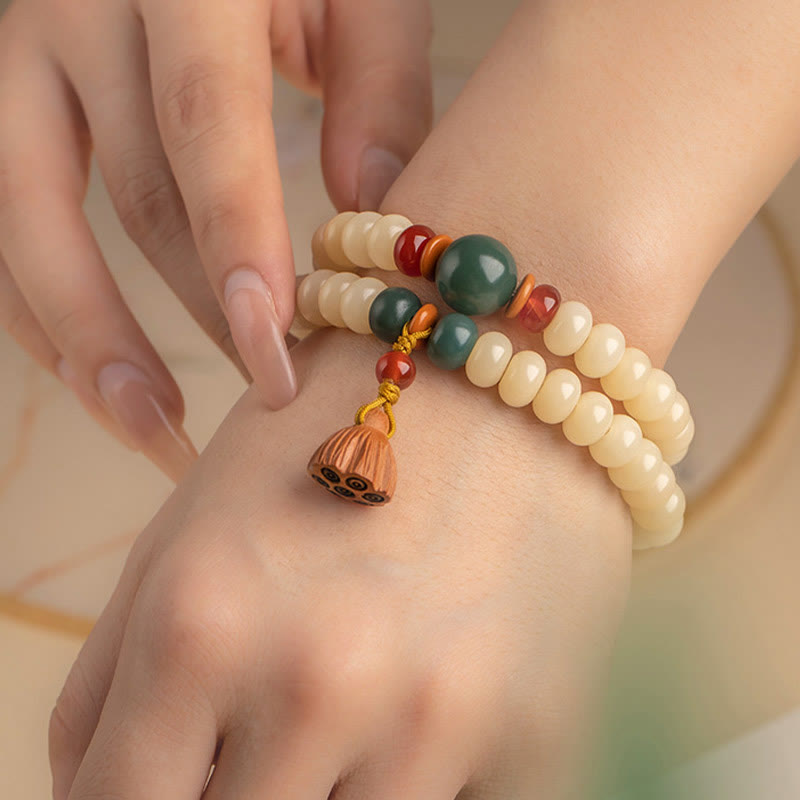 Buddha Stones Bodhi Seed Lotus Pod Charm Peace Double Wrap Bracelet - image 12