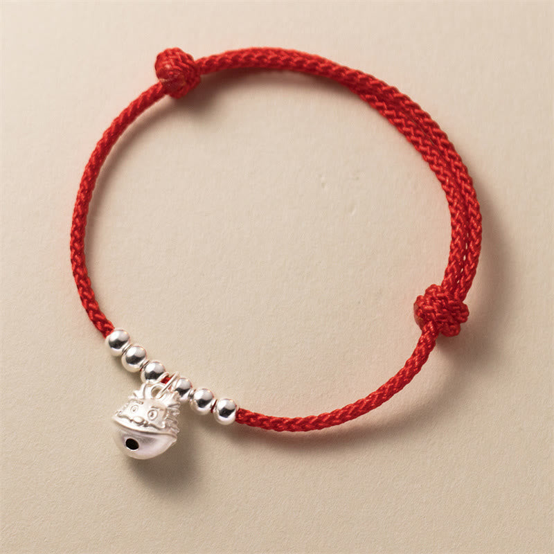 Buddha Stones Year of the Dragon 925 Sterling Silver Handmade Dragon Carved Success Braided Red Bracelet - image 1