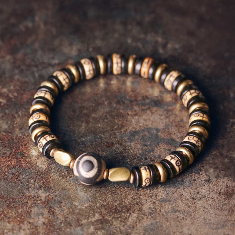 Buddha Stones Tibetan Bone Beads Ebony Wood Strength Bracelet - 18cm - image 0
