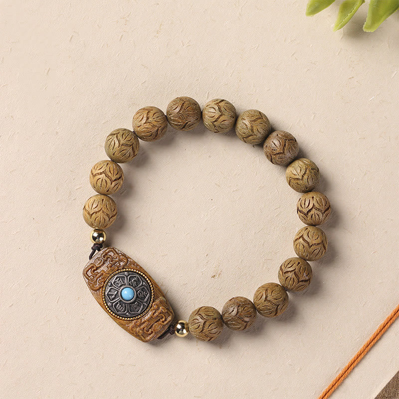 Buddha Stones Green Sandalwood Ebony Wood Sandalwood Om Mani Padme Hum Soothing Bracelet - Green Sandalwood(Cure♥Positive) - image 0