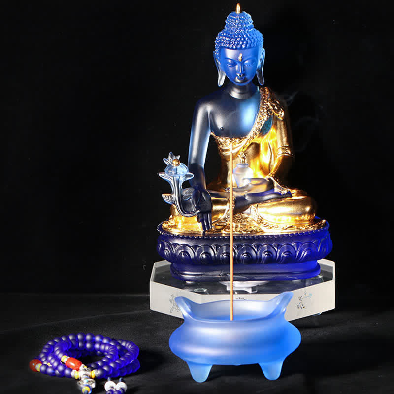 Buddha Stones Medicine Buddha Handmade Liuli Crystal Art Piece Compassion Statue Home Office Offering Decoration - image 14