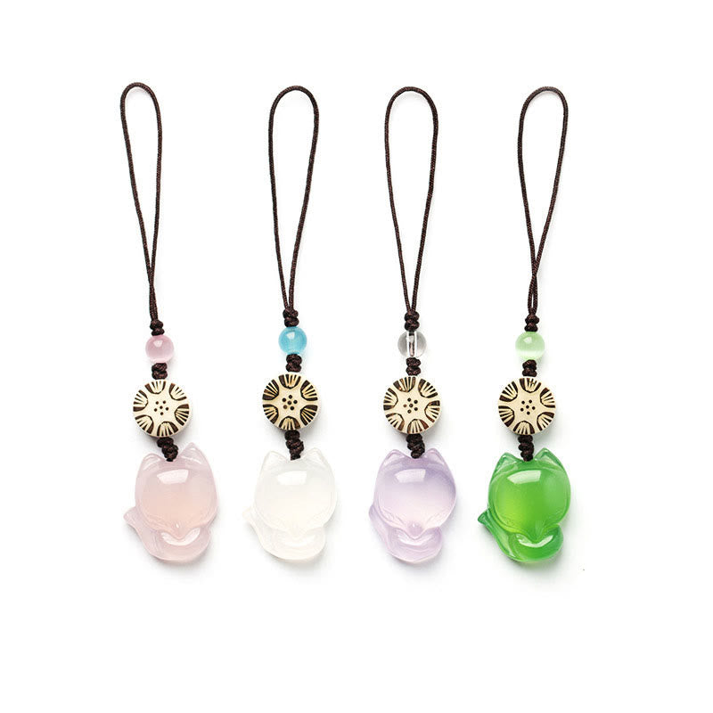 Natural Chalcedony Fox Harmony Phone Hanging Decoration - image 17