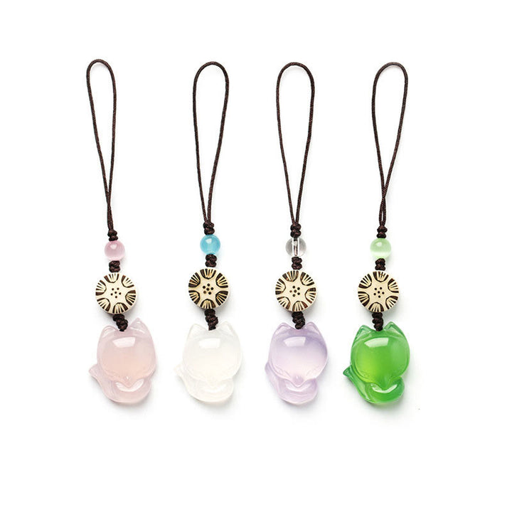 Natural Chalcedony Fox Harmony Phone Hanging Decoration - image 17