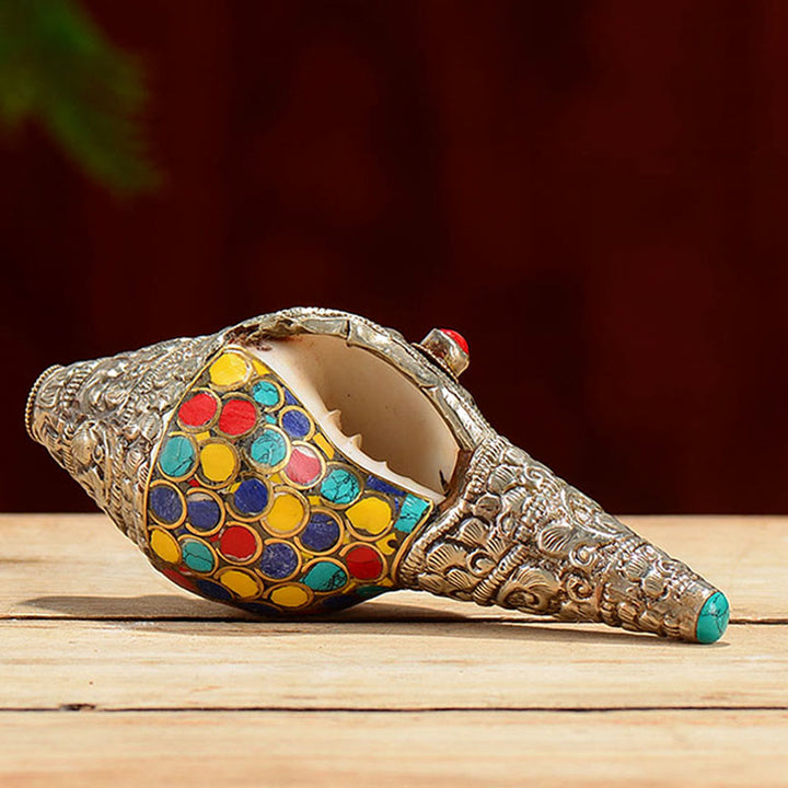 Tibetan Handmade Natural Shankha Colorful Conch Shell Seashell Wealth Home Decoration - image 3
