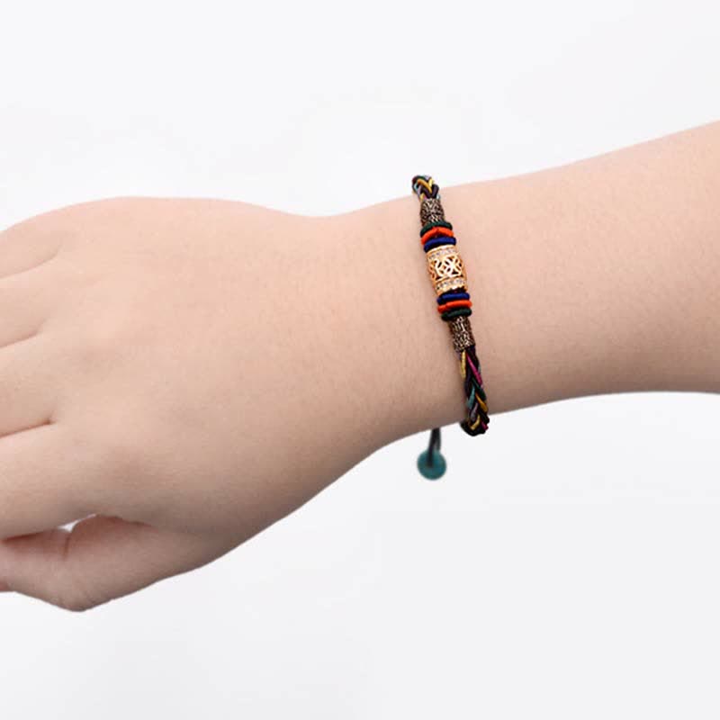 Buddha Stones Tibetan Handmade Eight Thread Knot Copper Coin Luck Weave String Bracelet - image 4