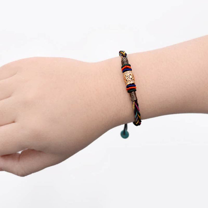 Buddha Stones Tibetan Handmade Eight Thread Knot Copper Coin Luck Weave String Bracelet - image 4