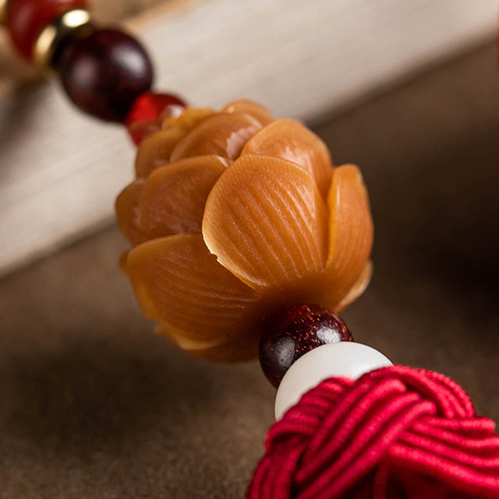 Buddha Stones Tibetan Small Leaf Red Sandalwood Lotus Cinnabar Sachet Protection Tassel Car Hanging Decoration - image 7