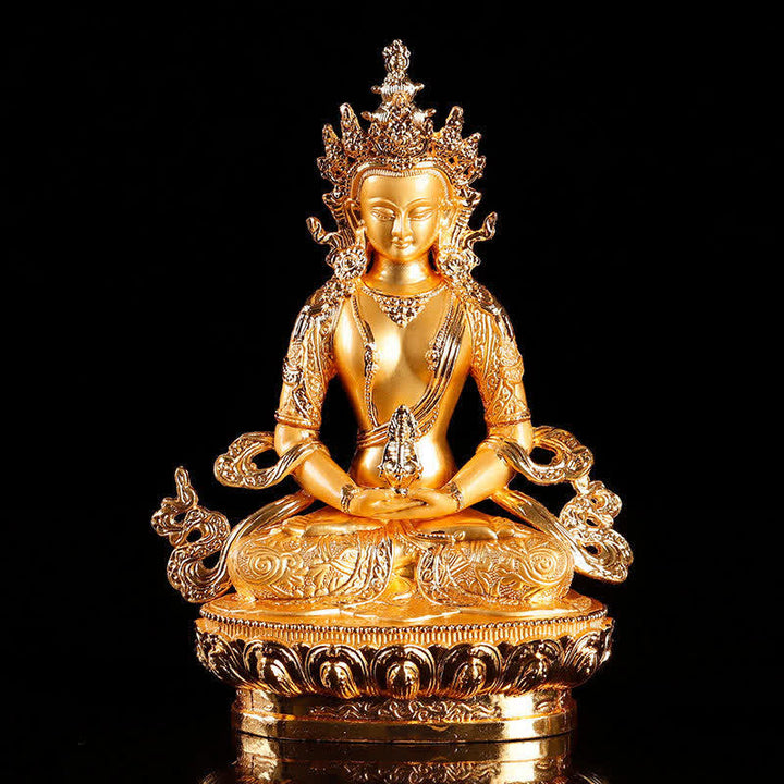 Buddha Stones Longevity Buddha Figurine Serenity Statue Home Decoration - Gold - image 6