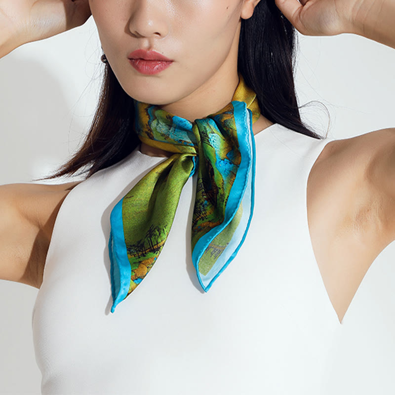 Buddha Stones A Panorama of Rivers and Mountains 100% Mulberry Silk Scarf Premium Grade 6A Silk Shawl - image 25