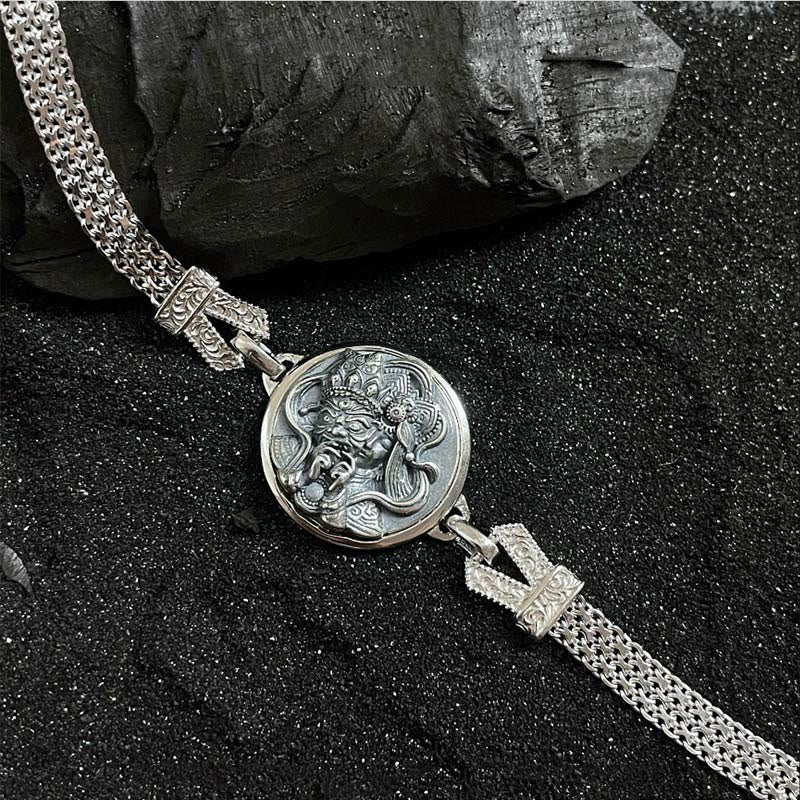 Buddha Stones Tibetan 925 Sterling Silver Zakiram Goddess of Wealth Blessing Protection Bracelet - 925 Sterling Silver-Silver(Wrist Circumference 15-19cm) - image 5
