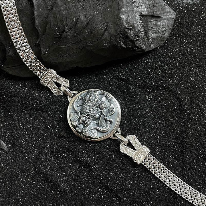 Buddha Stones Tibetan 925 Sterling Silver Zakiram Goddess of Wealth Blessing Protection Bracelet - 925 Sterling Silver-Silver(Wrist Circumference 15-19cm) - image 5
