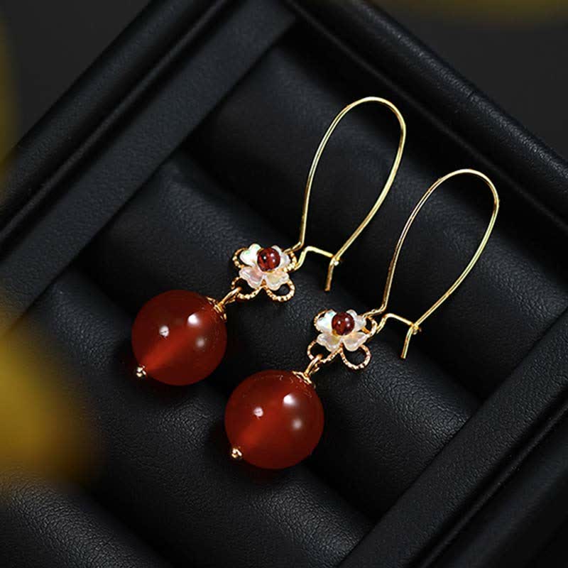 Buddha Stones 925 Sterling Silver Red Agate Flower Beaded Confidence Earrings - image 8