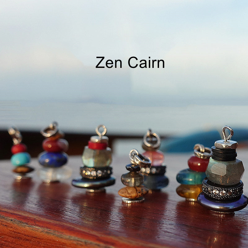 Buddha Stones Zen Cairn Labradorite Various Crystals Calm Pendant Necklace - image 0
