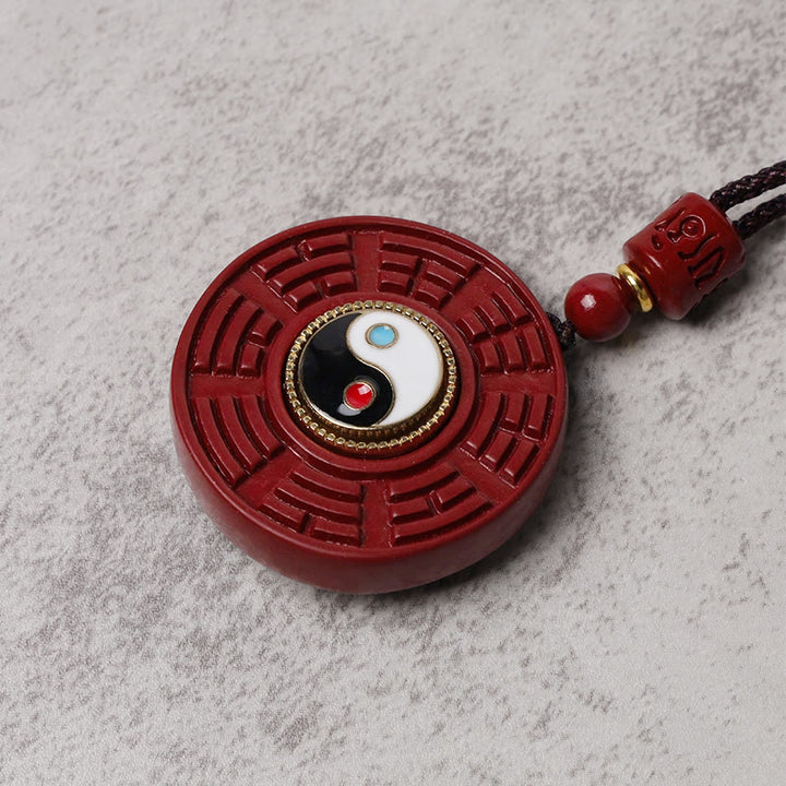 Buddha Stones Natural Cinnabar Bagua Rotatable Yin Yang Keep Away Evil Spirits Necklace Pendant - image 4
