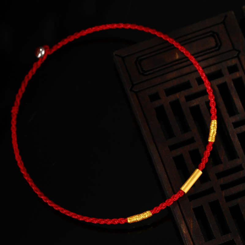 Buddha Stones 999 Gold Bead Handmade Four Thread Wishful Knots Braided Protection Bracelet - image 4