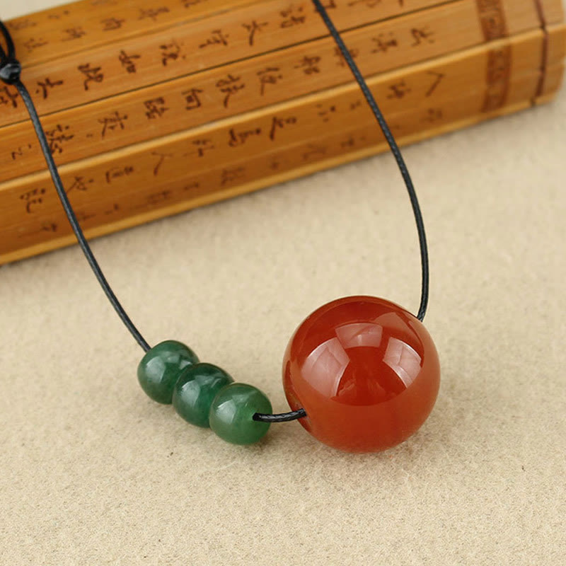 Buddha Stones Red Agate Green Aventurine Green Bodhi Seed Bead Calm Leather Rope Necklace Pendant - image 1