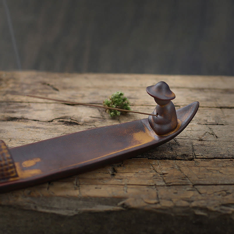 Buddha Stones A Lonely Fisherman Afloat Ceramic Healing Incense Burner - image 4
