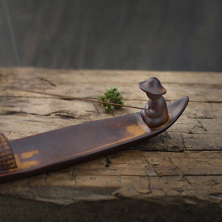 Buddha Stones A Lonely Fisherman Afloat Ceramic Healing Incense Burner - image 4