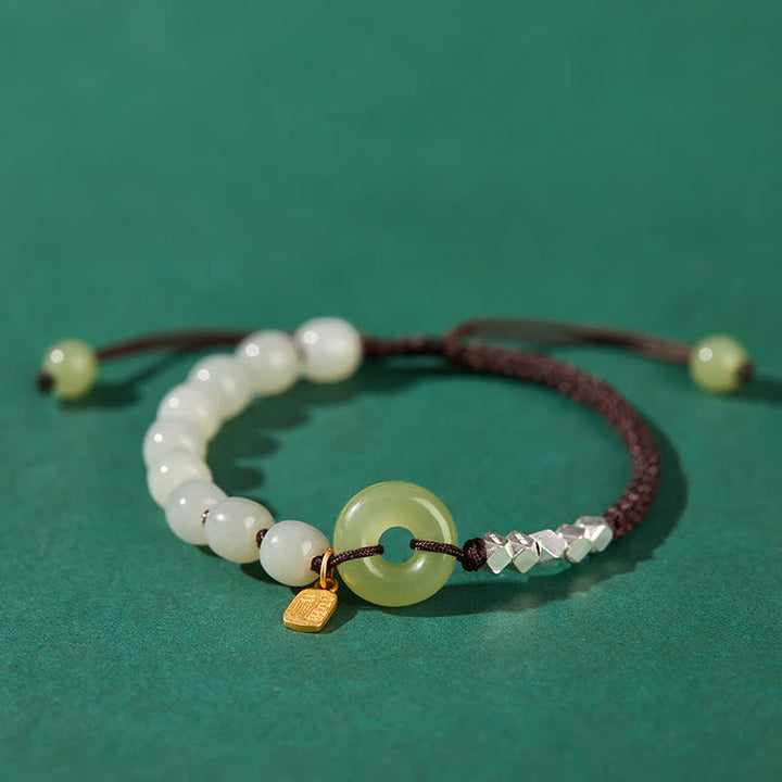 Buddha Stones 925 Sterling Silver Hetian Jade Peace Buckle Beaded Luck Happiness Charm Bracelet - Dark Brown - image 13