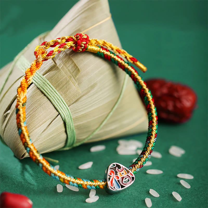 Buddha Stones 925 Sterling Silver Dragon Boat Festival Fu Character Zongzi Pattern Luck Handmade Multicolored Child Adult Bracelet - image 1