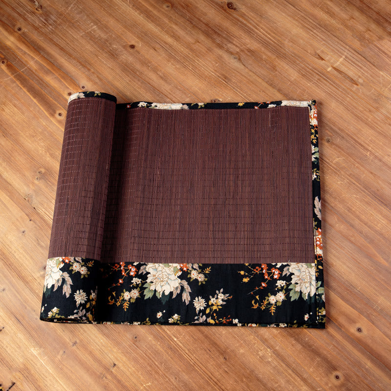 Buddha Stones Vintage Peony Flower Blossom Bamboo Cup Mat Pad Tea Cup Coaster Kung Fu Tea Mat - Brown Bamboo Mat - 8*8cm - image 7