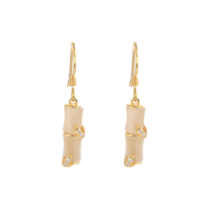Buddha Stones 925 Sterling Silver Hetian Jade Chrysoberyl Cat Eye Red Agate Bamboo Luck Drop Earrings - Gold - Cat's Eye(Peace♥Support) - image 10