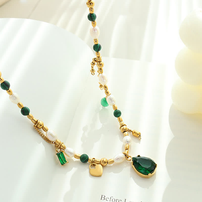 Pearl Bead Zircon Turquoise Calm Necklace Pendant - image 8