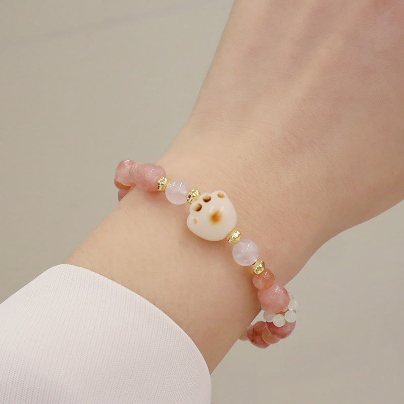 Buddha Stones Green Agate Sun Stone Cat's Eye Bodhi Seed Cat Paw Support Bracelet - Sun Stone&Cat's Eye - image 4