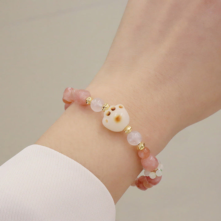 Buddha Stones Green Agate Sun Stone Cat's Eye Bodhi Seed Cat Paw Support Bracelet - Sun Stone&Cat's Eye - image 4