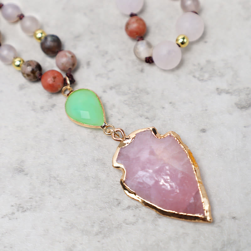 Natural Rose Quartz Crystal Stone Healing Arrowhead Necklace Pendant - image 0