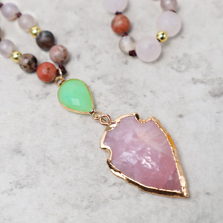 Natural Rose Quartz Crystal Stone Healing Arrowhead Necklace Pendant - image 0