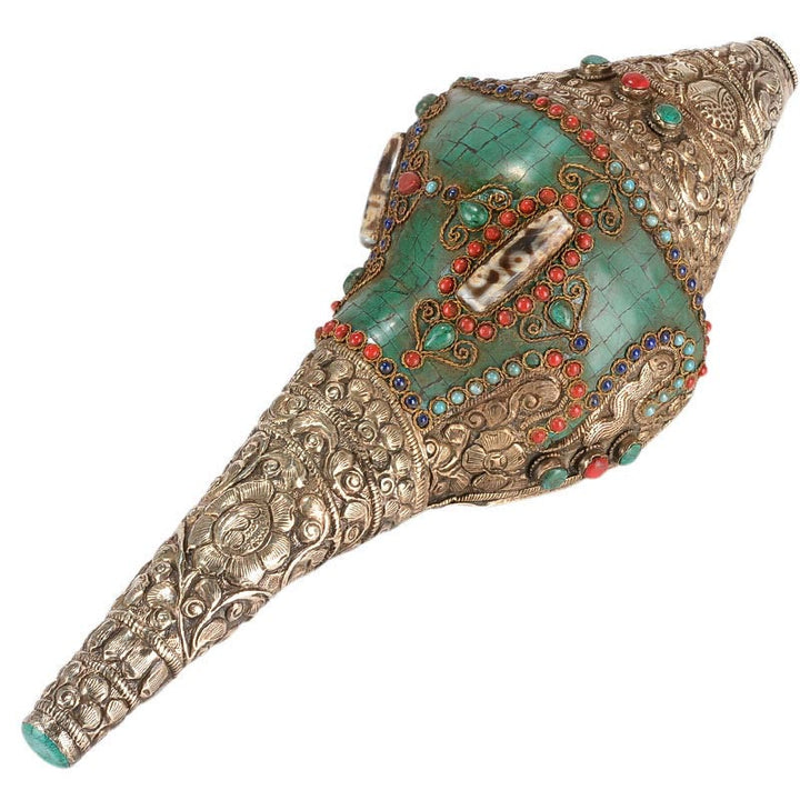 Tibetan Handmade Engraved Shankha Double Dorje Buddha Conch Shell Wealth Positive Decoration - image 9