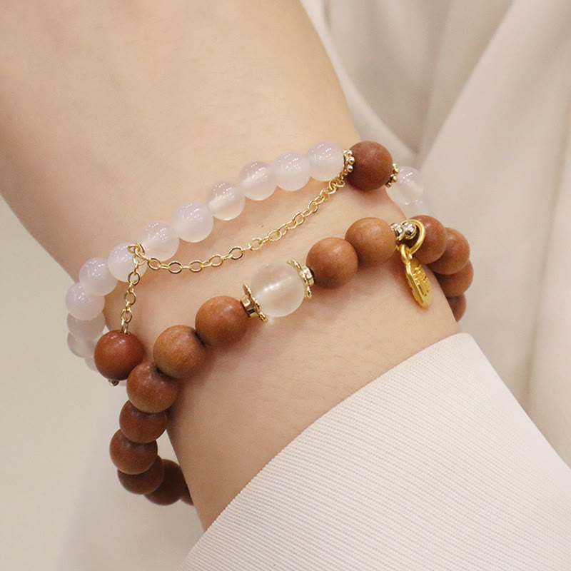 Buddha Stones Sandalwood Cat's Eye Fu Character Charm Protection Bracelet - image 17