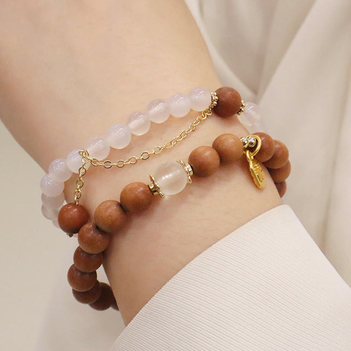 Buddha Stones Sandalwood Cat's Eye Fu Character Charm Protection Bracelet - image 17