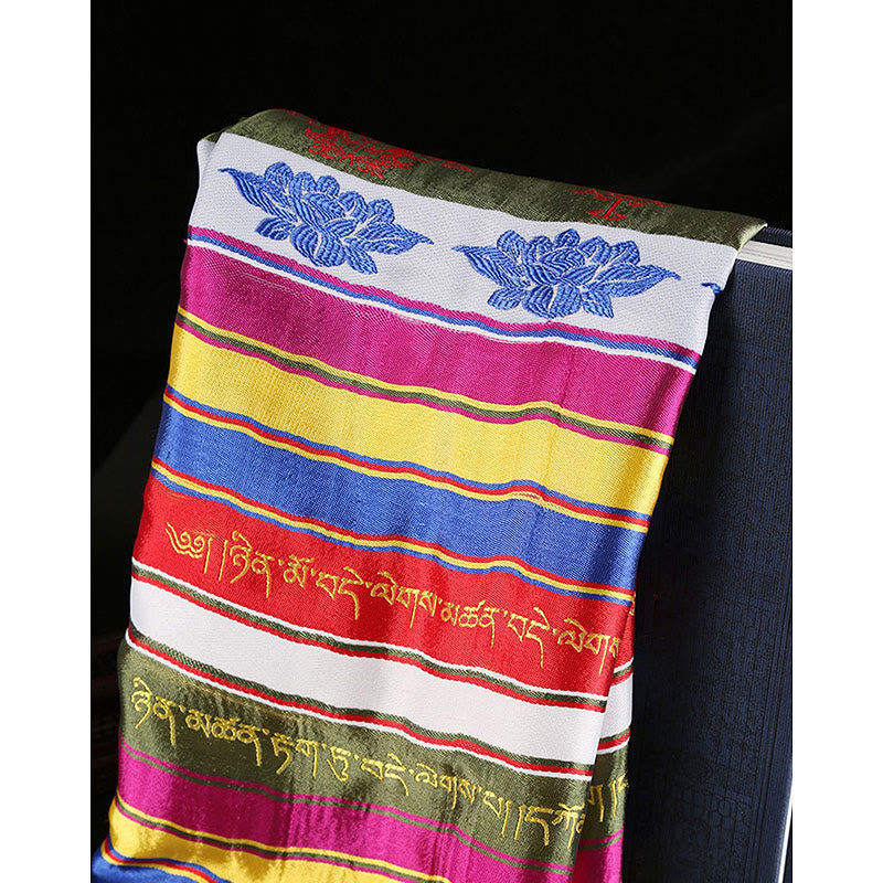 Tibetan Lucky Blessing Multicolored Lotus Mantra Jacquard Khata Decoration - image 12