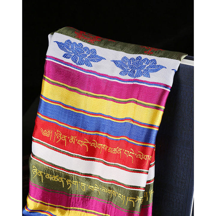 Tibetan Lucky Blessing Multicolored Lotus Mantra Jacquard Khata Decoration - image 12