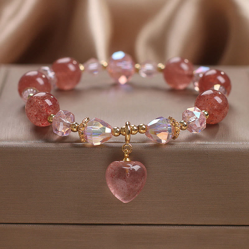 Buddha Stones Natural Strawberry Quartz Crystal Love Heart Healing Positive Bracelet - image 2