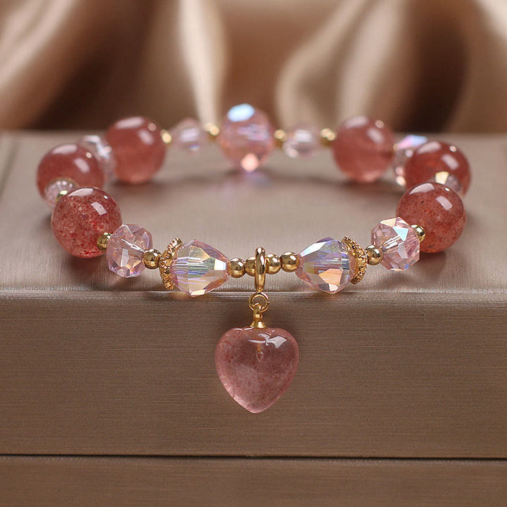 Buddha Stones Natural Strawberry Quartz Crystal Love Heart Healing Positive Bracelet - image 2